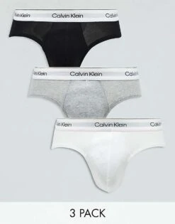 Calvin Klein Modern Cotton 3 Pack Hip Brief In Black/grey/white For Men Multi