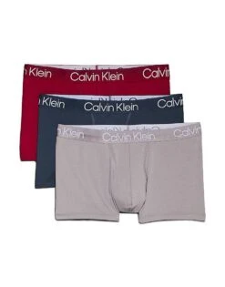 Calvin Klein Modern Structure 3 Pack Trunk In Navy/red/grey For Men Multi