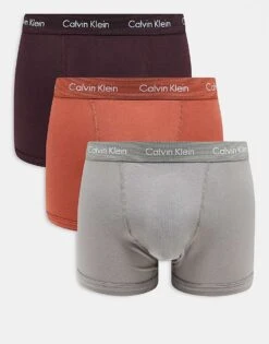 Calvin Klein Cotton Stretch 3 Pack Trunk In Orange/brown/grey For Men Multi