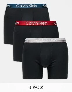 Calvin Klein Modern Structure 3 Pack Boxer Brief In Black With Navy/red/silver Waistbands For Men