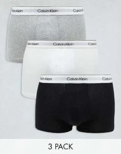 Calvin Klein Modern Cotton 3 Pack Trunk In Black/grey/white For Men Multi