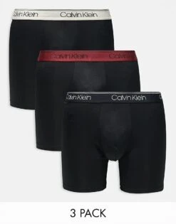 Calvin Klein Microfibre Stretch 3 Pack Boxer Brief With Coloured Waistband In Black For Men