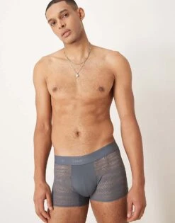 Calvin Klein Sculpt Low Rise Trunk In Grey Lace For Men Blue