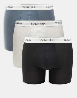 Calvin Klein Modern Cotton 3 Pack Boxer Brief In Blue/grey/black For Men Multi