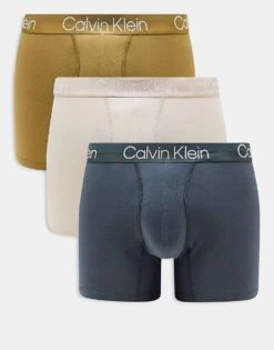 Calvin Klein Modern Structure 3 Pack Boxer Brief In Khaki/beige/blue For Men Multi