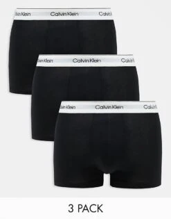 Calvin Klein Modern Cotton 3 Pack Trunk In Black For Men
