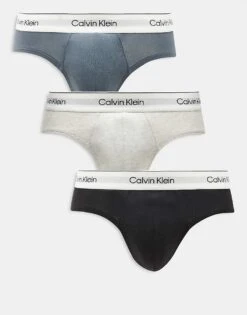Calvin Klein Modern Cotton 3 Pack Hip Brief In Blue/grey/black For Men Multi
