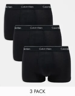 Calvin Klein Modern Cotton 3 Pack Trunk With Black Waistband In Black For Men