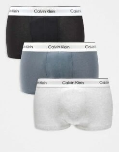 Calvin Klein Modern Cotton 3 Pack Low Rise Trunk In Blue/grey/black For Men Multi