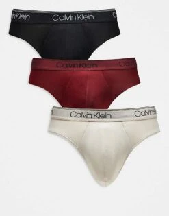 Calvin Klein Microfibre Stretch 3 Pack Hip Brief In Black/red/neutral For Men Multi