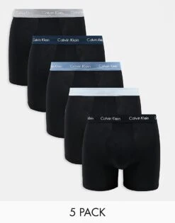 Calvin Klein Cotton Stretch 5 Pack Boxer Brief With Coloured Waistbands In Black For Men