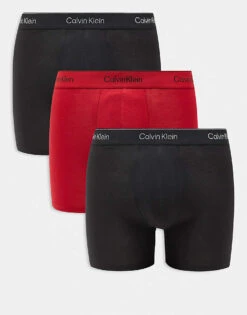 Calvin Klein Modern Cotton Holiday 3 Pack Boxer Brief In Black/red For Men Multi