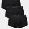 Calvin Klein Modern Cotton Holiday 3 Pack Low Rise Trunk With Coloured Logo Waistband In Black For Men