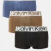 Calvin Klein Steel 3 Pack Low Rise Trunk In Black/brown/blue For Men Multi