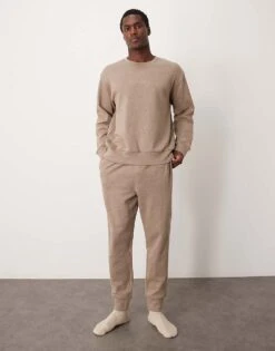 Calvin Klein Modern Cotton Lounge Sweat Set In Beige Marl