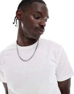 Calvin Klein Cotton Lounge Tee In White With Embroidered Logo For Men