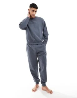 Calvin Klein Tonal Logo Lounge Jogger In Blue For Men