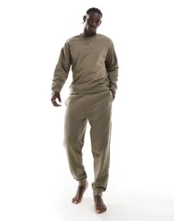 Calvin Klein Tonal Logo Lounge Sweat Set In Olive