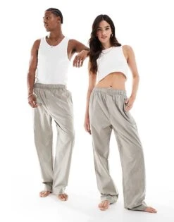 Calvin Klein Unisex Cotton Poplin Sleep Pant In Khaki Stripe For Unisex