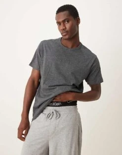 Calvin Klein Cotton Lounge Tee In Dark Grey With Embroidered Logo For Men
