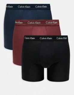 Calvin Klein Cotton Stretch Boxer Briefs 3 Pack In Black/navy/burgundy For Men Apple /ink /black