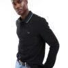 Calvin Klein Stretch Pique Tipped Long Sleeve Polo In Black For Men Ck Black / Ink