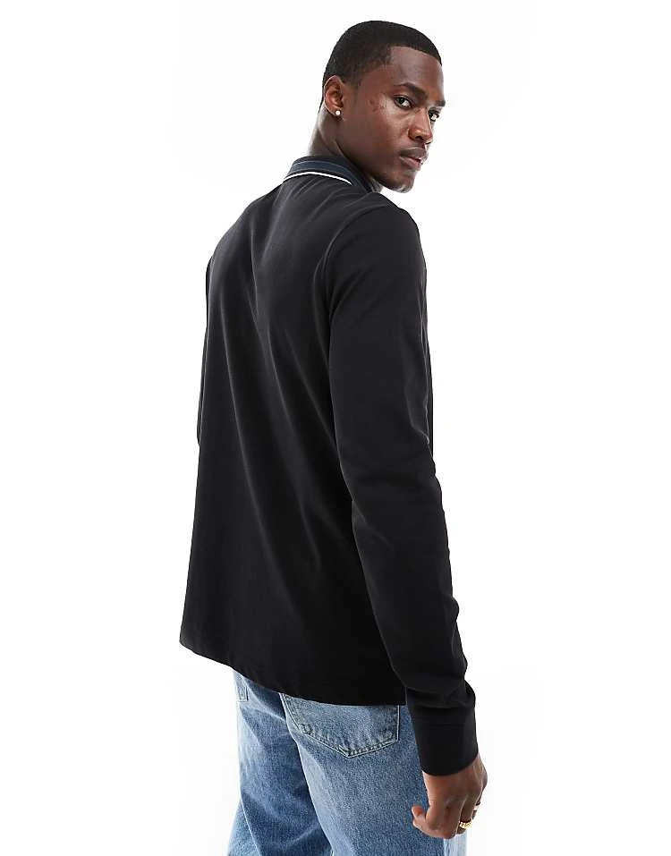 Calvin Klein Stretch Pique Tipped Long Sleeve Polo In Black For Men Ck Black / Ink - Image 2
