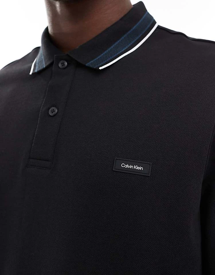 Calvin Klein Stretch Pique Tipped Long Sleeve Polo In Black For Men Ck Black / Ink - Image 3