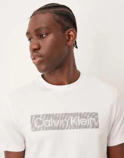 Calvin Klein Box Striped Logo T-shirt In White For Men Bright White