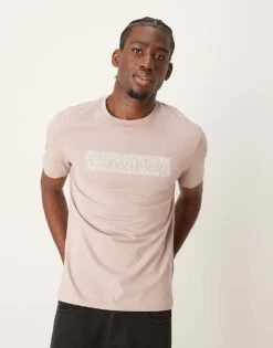 Calvin Klein Box Striped Logo T-shirt In Beige For Men Bark