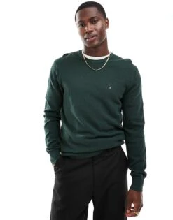 Calvin Klein Fine Textured Knit Jumper In Green For Men