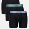 Calvin Klein Modern Cotton Boxer Briefs 3 Pack In Black With Beige/blue/green Waistband For Men