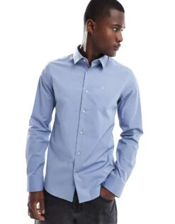 Calvin Klein Poplin Stretch Slim Fit Shirt In Light Blue For Men Troposhere