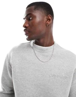 Calvin Klein Embossed Logo Sweatshirt In Grey For Men Light Grey Heather