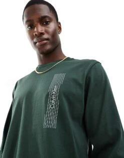 Calvin Klein Horizontal Logo Long Sleeve Shirt In Khaki For Men Green