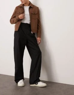 Calvin Klein Sateen Stretch Wide Leg Trouser In Black For Men Ck Black