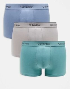 Calvin Klein Modern Cotton Trunks 3 Pack In Beige/blue/green For Men