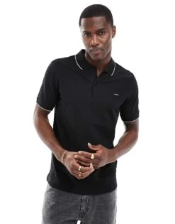 Calvin Klein Stretch Pique Tipped Polo In Black For Men Ck Black