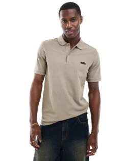 Calvin Klein Stretch Pique Polo In Beige For Men Brindle