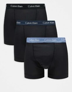 Calvin Klein ASOS Exclusive 3 Pack With Blue Waistbands In Black For Men