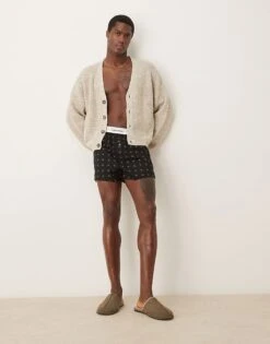 Calvin Klein Modern Cotton 2 Pack Slim Boxer Shorts In Repeat Logo Print/khaki For Men Black/khaki