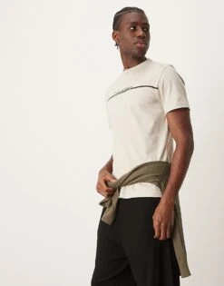 Calvin Klein Line Logo T-shirt In Off White For Men Peyote
