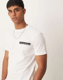 Calvin Klein Chest Box Logo T-shirt In White For Men Bright White
