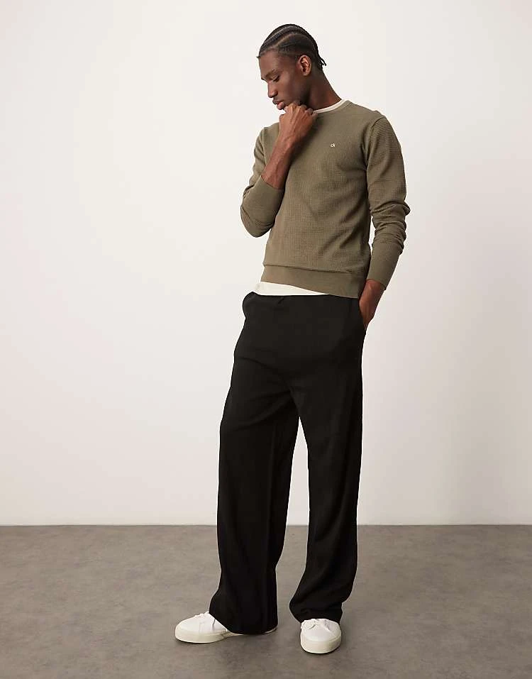 Calvin Klein Waffle Knit Jumper In Olive Green For Men Tarmac - Image 2