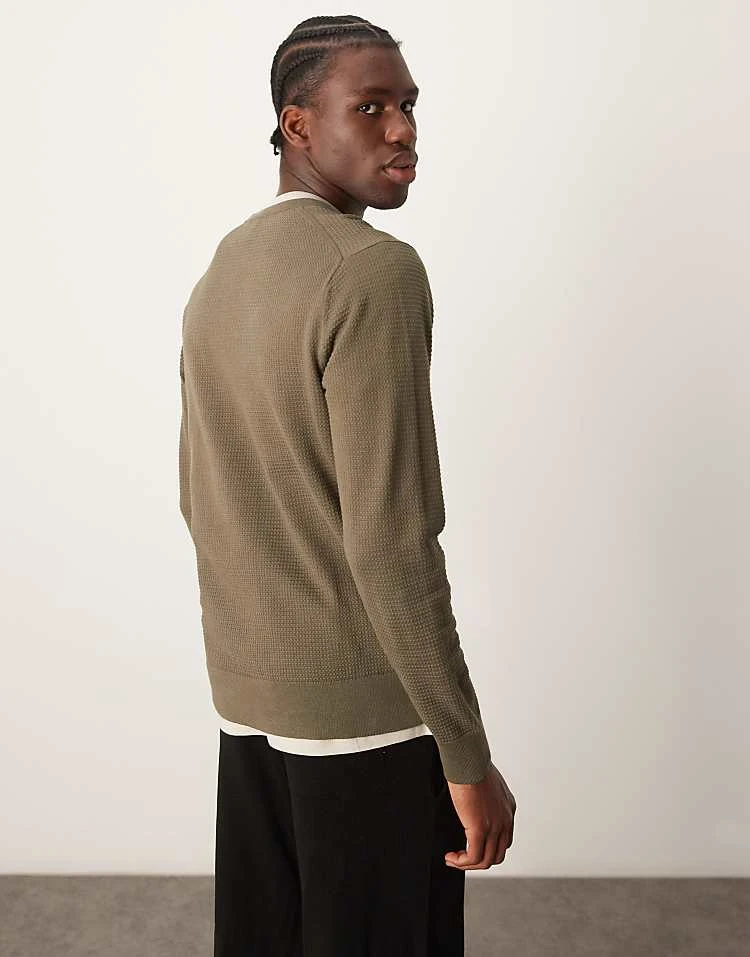 Calvin Klein Waffle Knit Jumper In Olive Green For Men Tarmac - Image 3