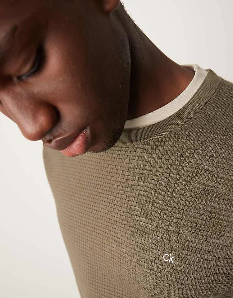 Calvin Klein Waffle Knit Jumper In Olive Green For Men Tarmac - Image 4