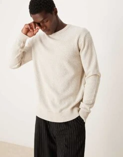 Calvin Klein Two Tone Knit Jumper In Beige For Men Peyote