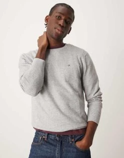 Calvin Klein Waffle Knit Jumper In Light Grey For Men Mid Grey Heather