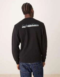 Calvin Klein Backprint Graphic Sweatshirt In Black For Men Ck Black
