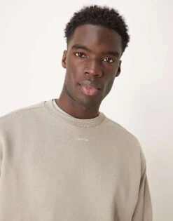 Calvin Klein Nano Logo Sweatshirt In Stone For Men Vintage Khaki